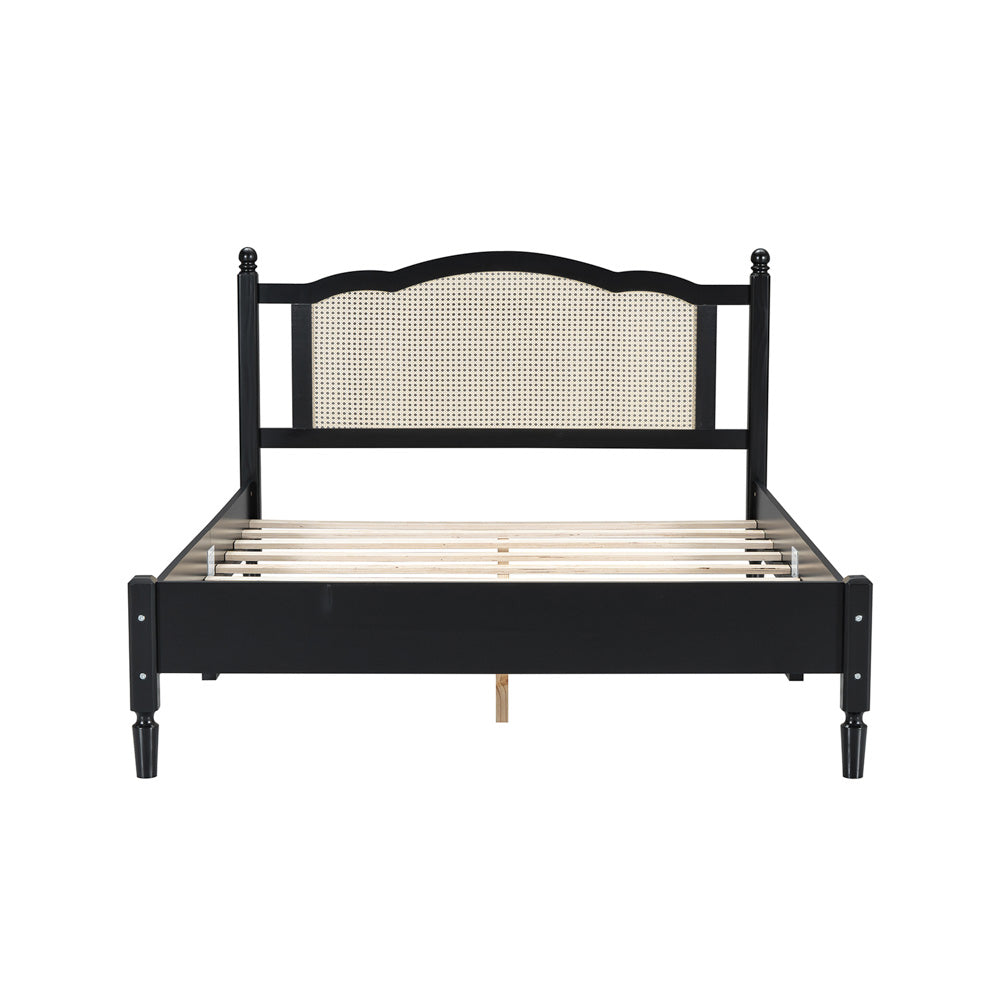 Jusu Rattan Headboard Queen Sized Bed, Black