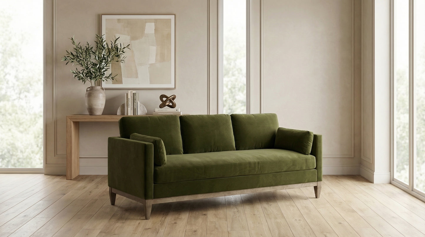 Knox Performance Velvet Sofa (84") – Olive Green