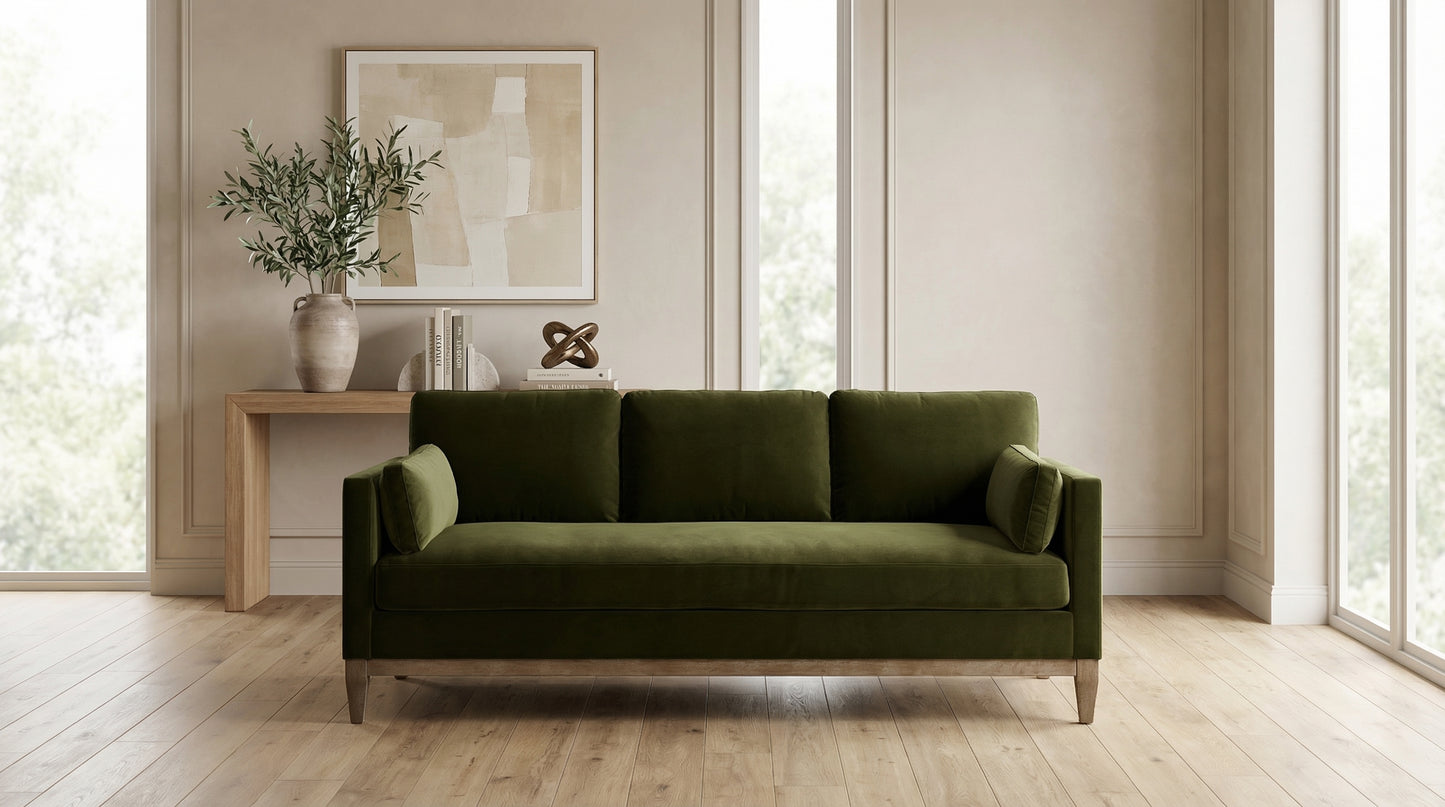 Knox Performance Velvet Sofa (84") – Olive Green