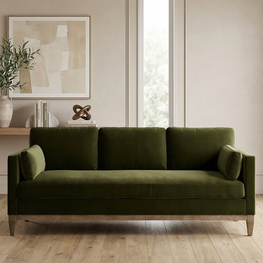 Knox Performance Velvet Sofa (84") – Olive Green
