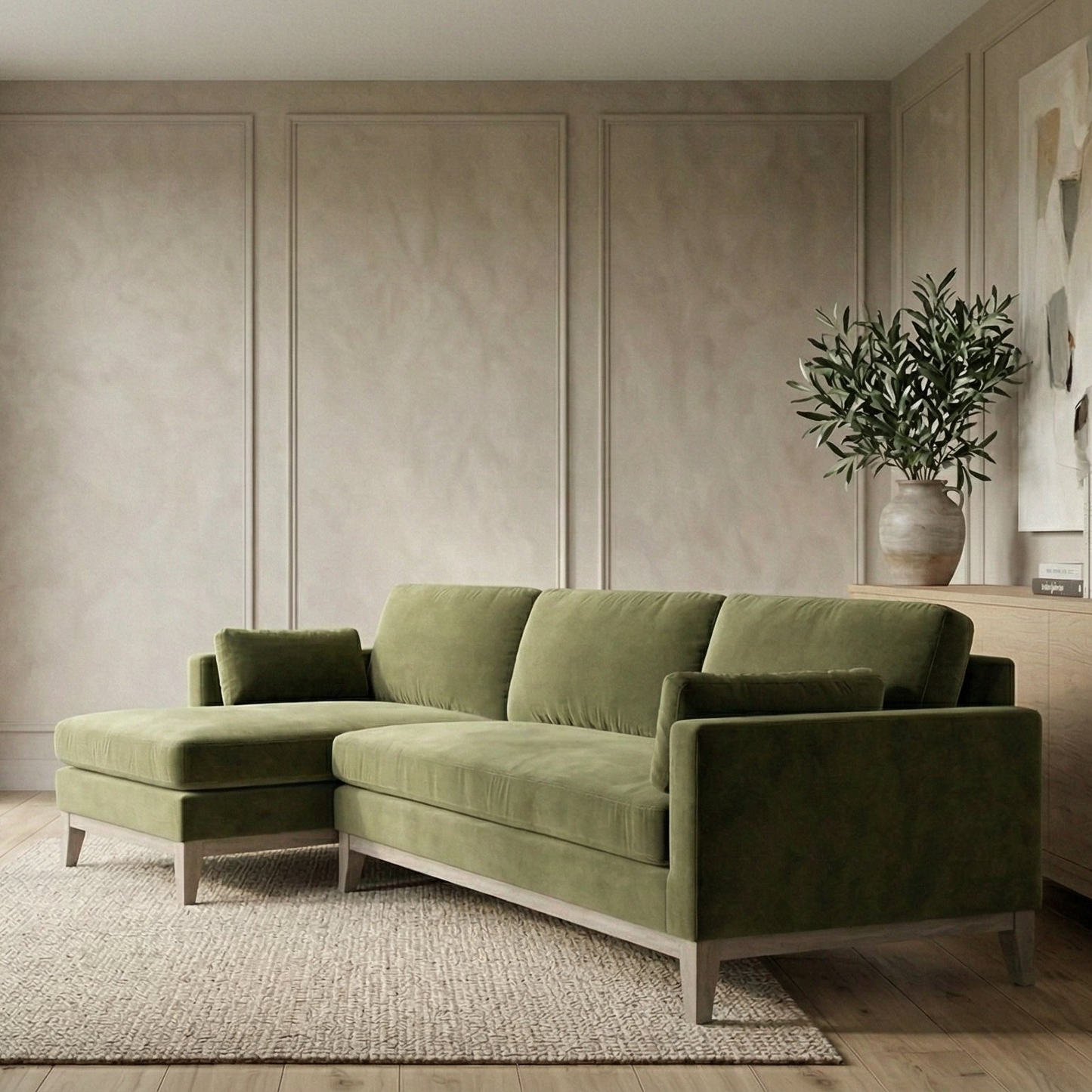 Knox Reversible Chaise Sectional Sofa (89") – Olive Green