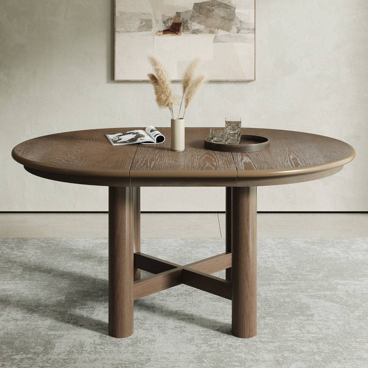 Arden Extendable Oval Dining Table, Distressed Oak Finish