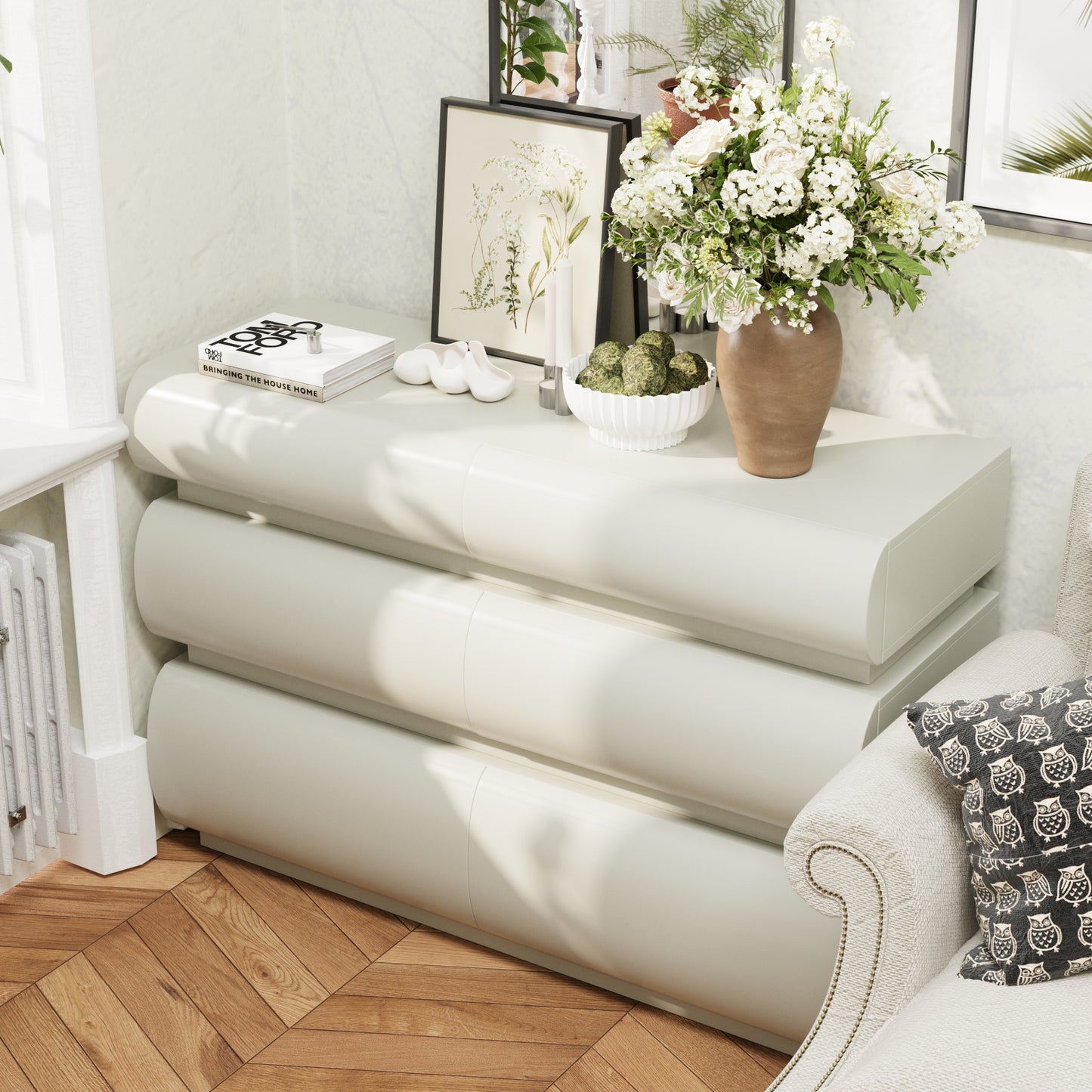 Luna Curved 6-Drawer Dresser, Soft White