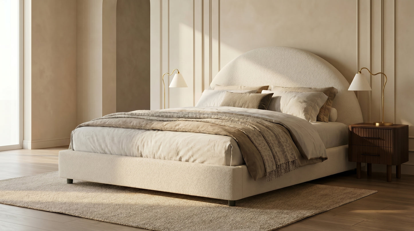 Isla Bouclé Queen Bed with Curved Headboard