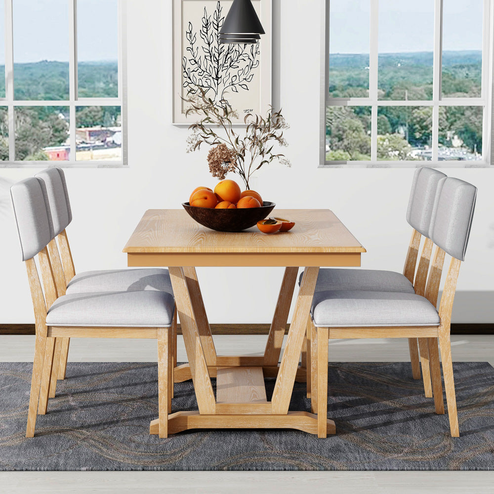 Mela 5-Piece Solid Wood Dining Table Set, Natural