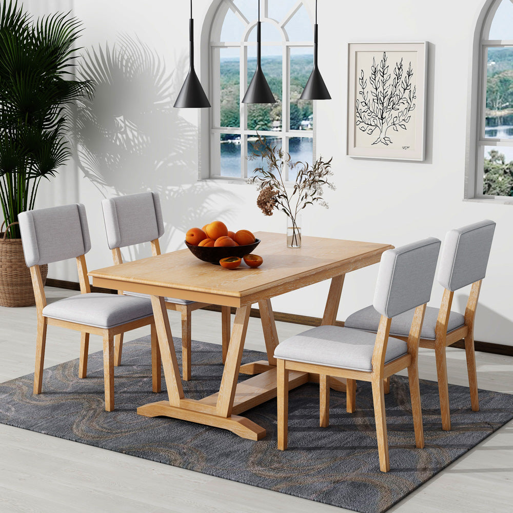 Mela 5-Piece Solid Wood Dining Table Set, Natural