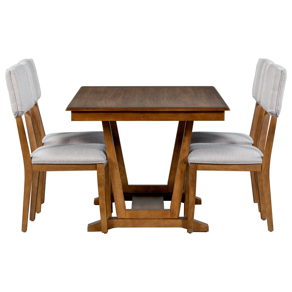 Mela 5-Piece Solid Wood Dining Table Set, Walnut