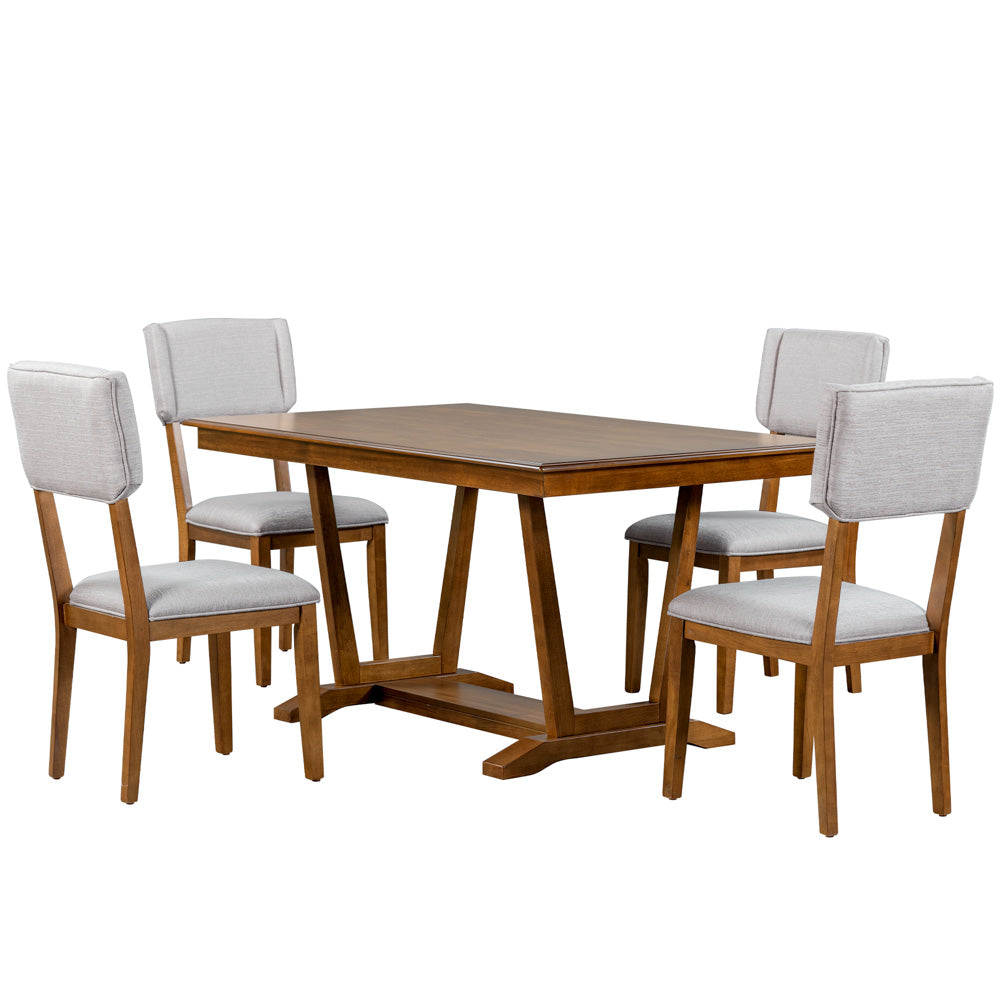 Mela 5-Piece Solid Wood Dining Table Set, Walnut