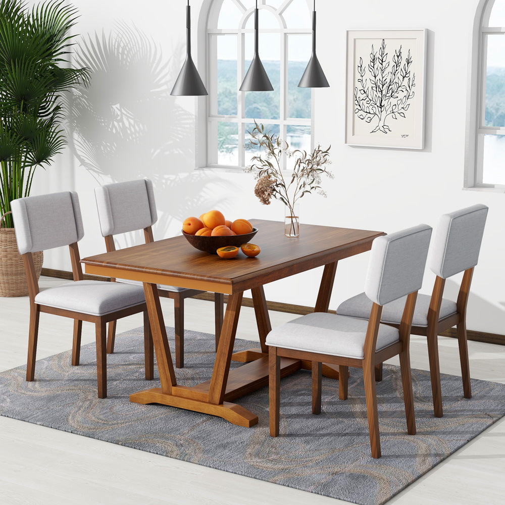 Mela 5-Piece Solid Wood Dining Table Set, Walnut
