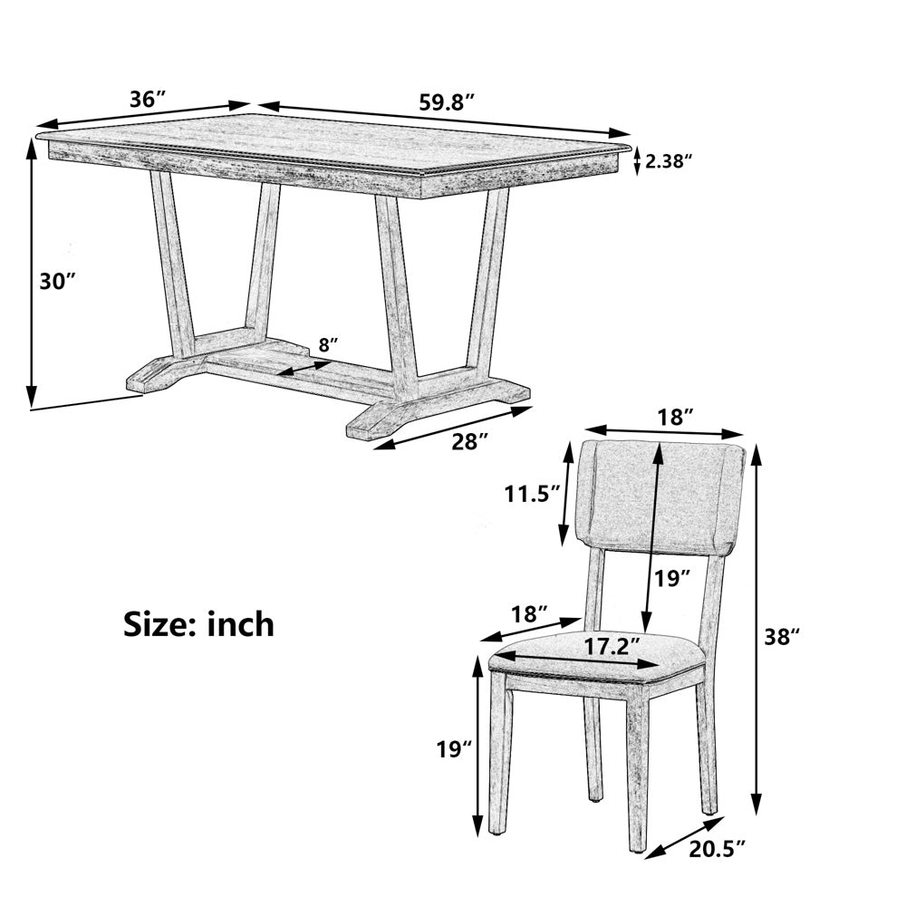 Mela 5-Piece Solid Wood Dining Table Set, Walnut