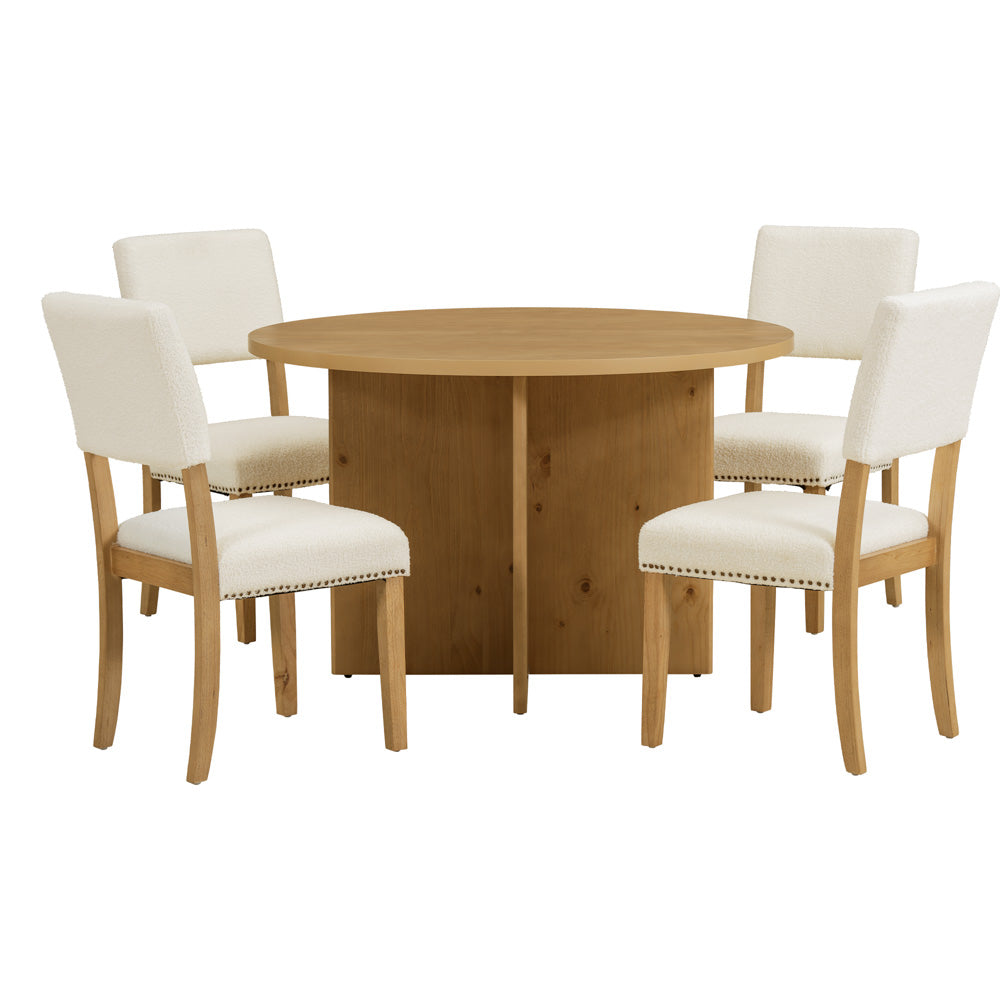 Modern 5-Piece Round Dining Table Set, Natural