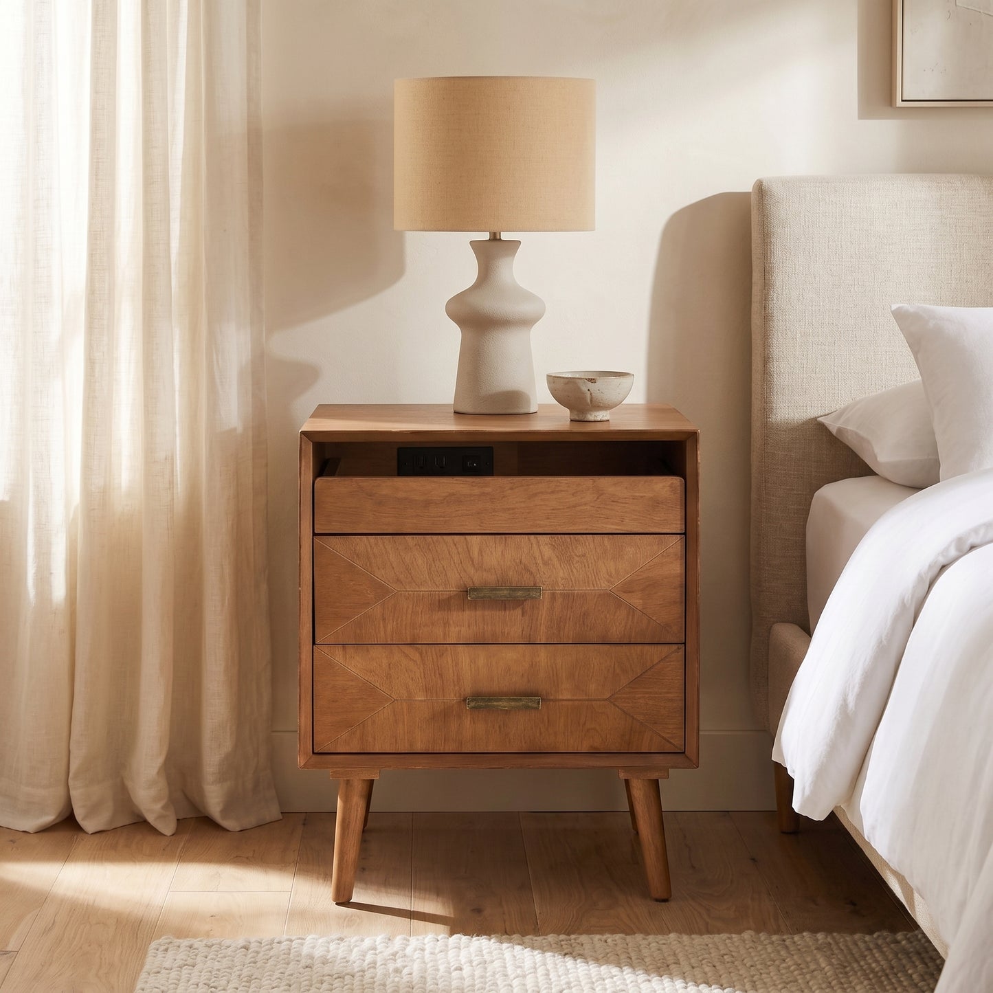 Heritage Charging Nightstand, Oak