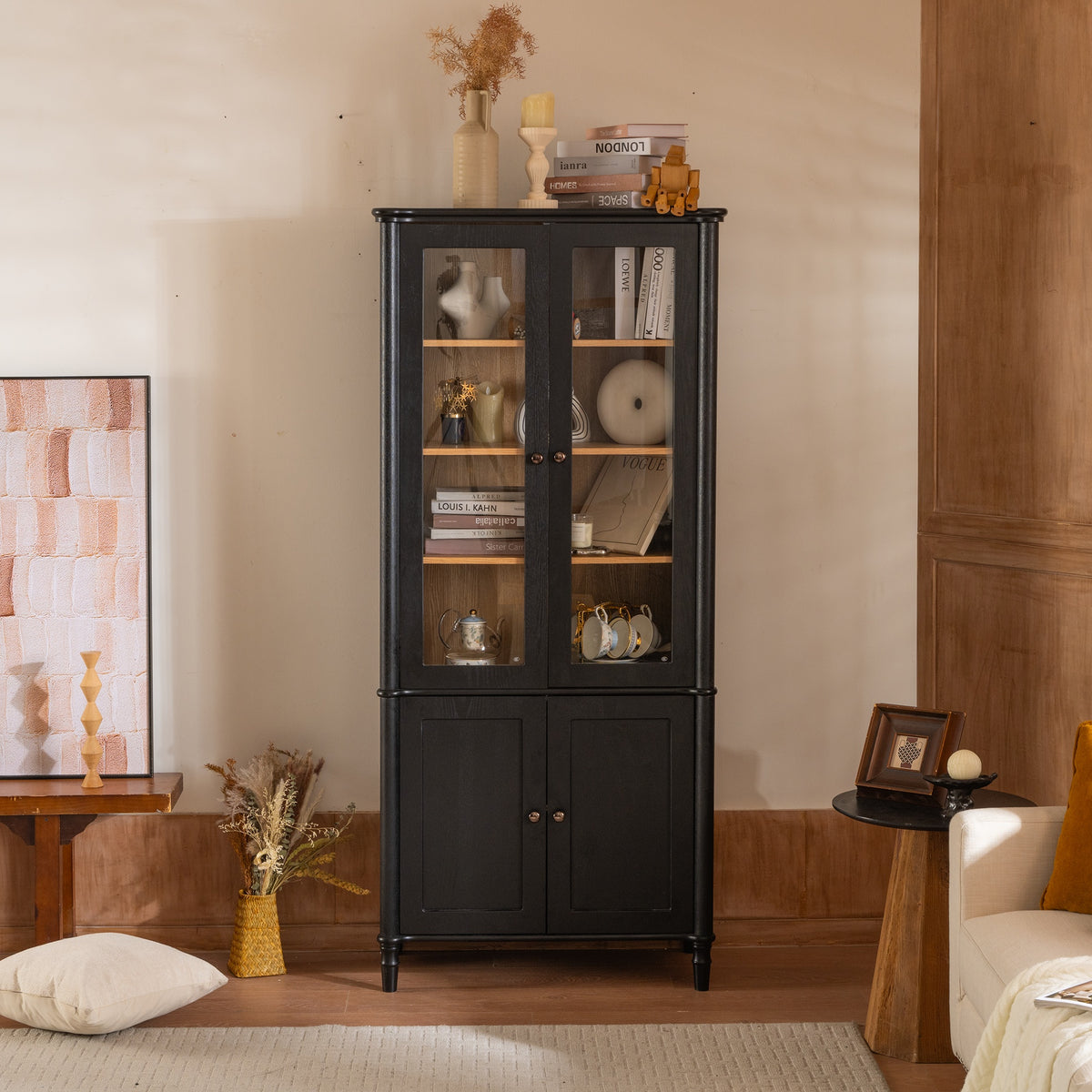 Harrison Glass Door Display Cabinet, Black