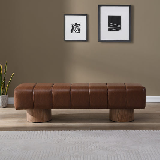 Marin Upholstered Bench – Sculpted Wood Base