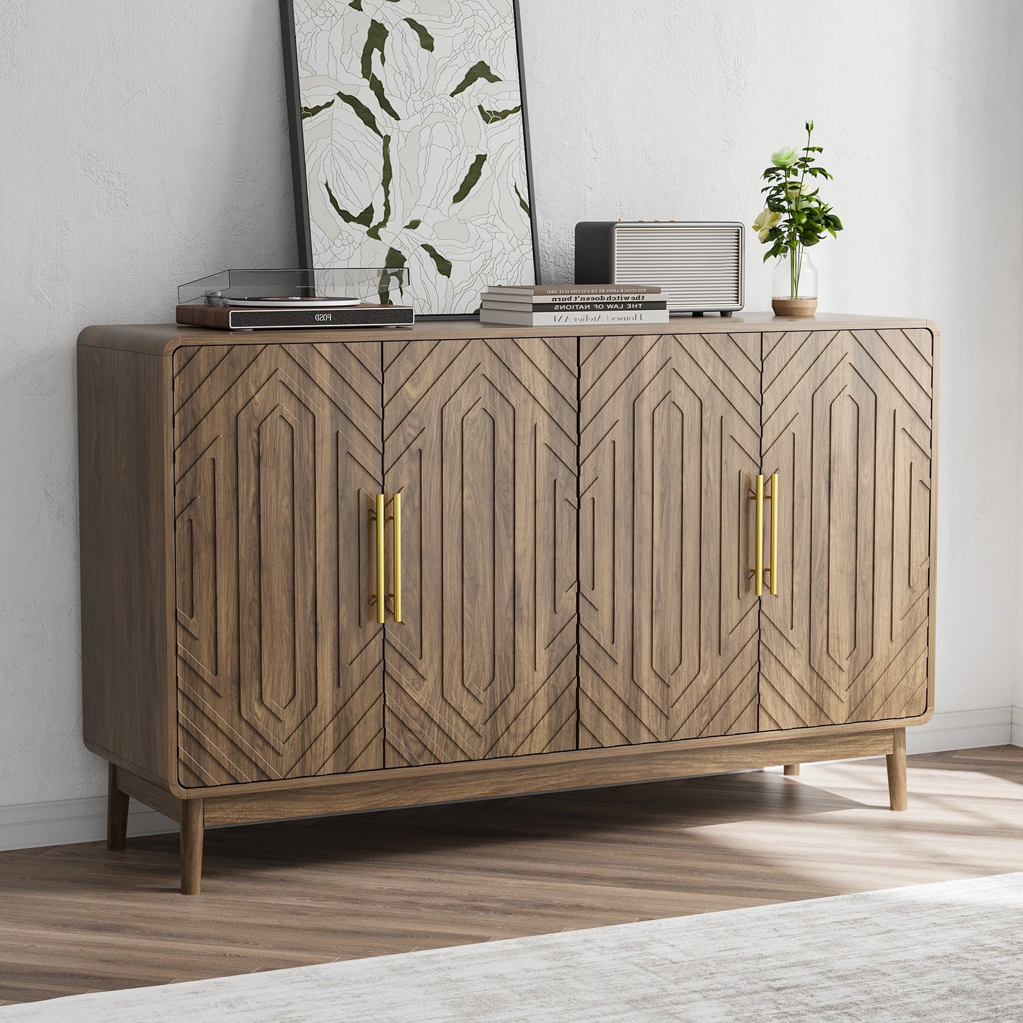 Walnut Geometric Relief Sideboard