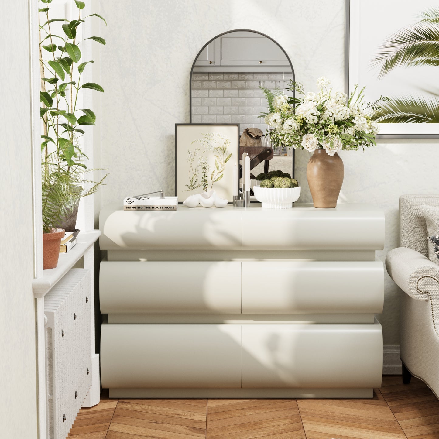 Luna Curved 6-Drawer Dresser, Soft White