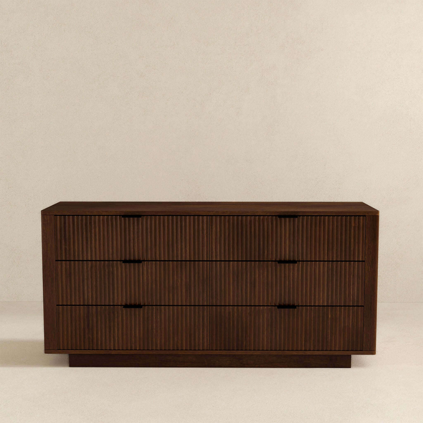 Lola Ribbed Walnut Six Dresser Drawer