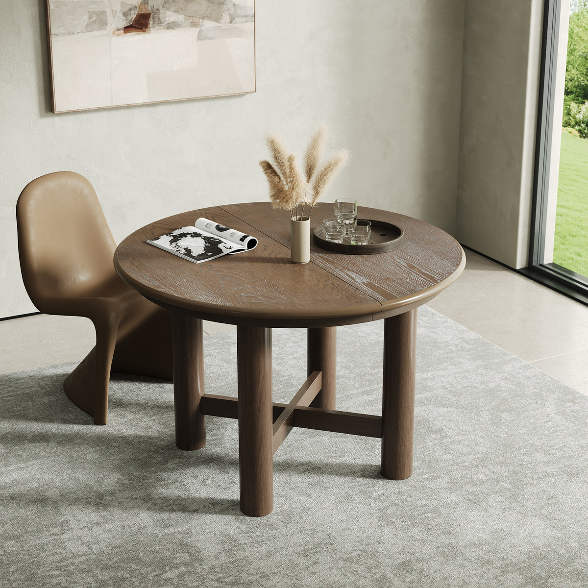 Arden Extendable Oval Dining Table, Distressed Oak Finish