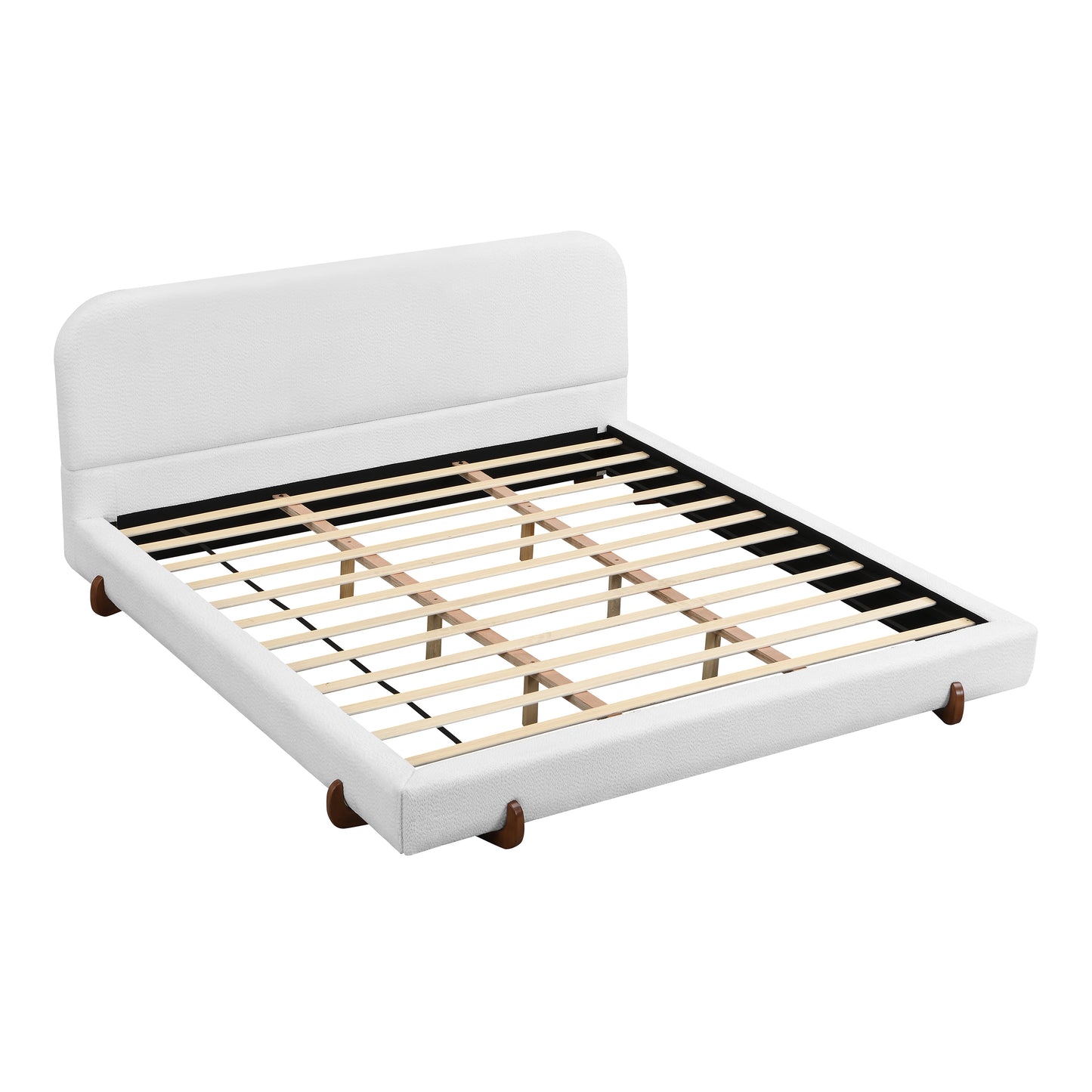 Luna Velvet Platform King Bed, Soft White