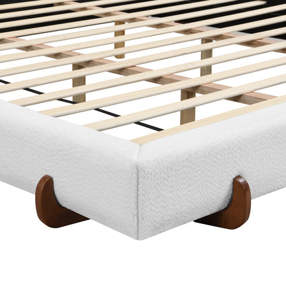 Luna Velvet Platform King Bed, Soft White