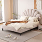 Pearl Velvet Upholstered Platform Full Size Bed, Beige