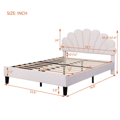 Petal Velvet Platform Full Bed, Beige