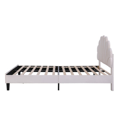 Petal Velvet Platform Full Bed, Beige