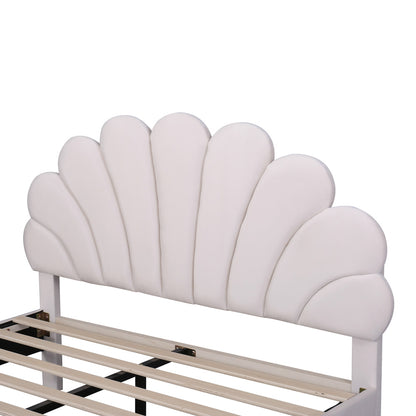 Petal Velvet Platform Full Bed, Beige