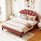 Pearl Velvet Upholstered Platform Queen Bed, Terracotta Red