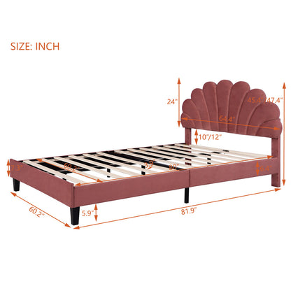 Petal Velvet Platform Queen Bed, Terracotta Red