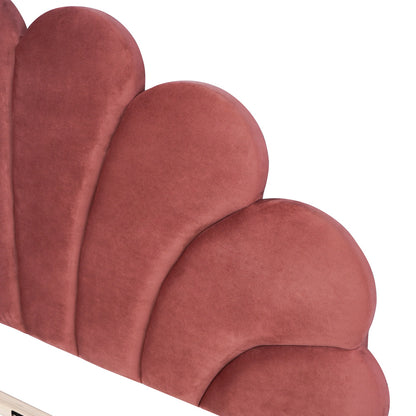 Petal Velvet Platform Queen Bed, Terracotta Red