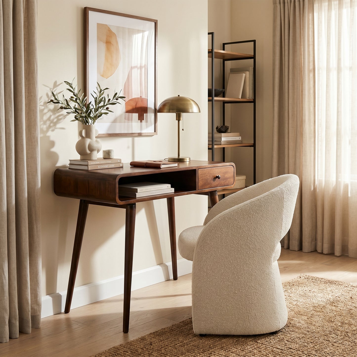 Alden Curved Mango Wood Writing Desk