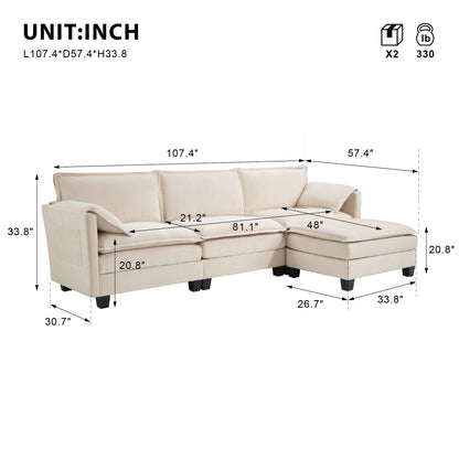 Calder Modular Chaise Sectional Sofa (107") – Beige