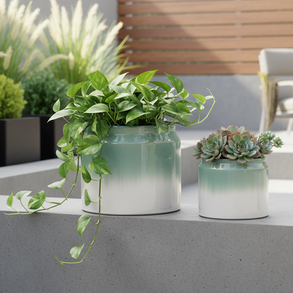 Caspian Drip Glaze Ceramic Planter Set, Green