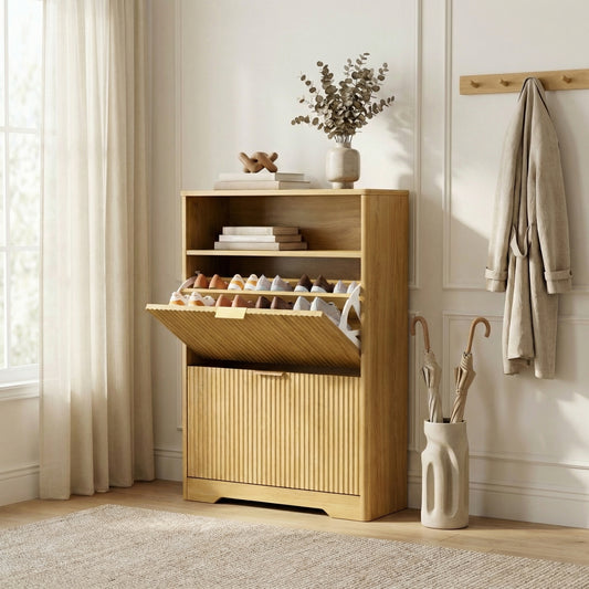 Linden Fluted Shoe Storage Cabinet, Natural