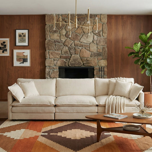 Novah Deep Lounge Chenille Sofa, Beige