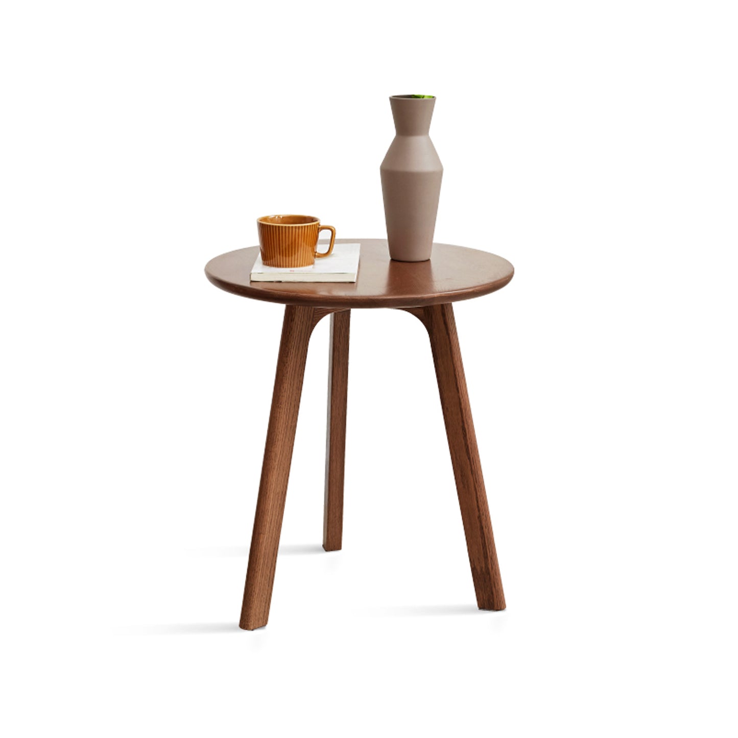 Round Solid Oak Side Table, Walnut Finish