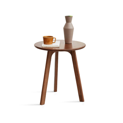 Round Solid Oak Side Table, Walnut Finish