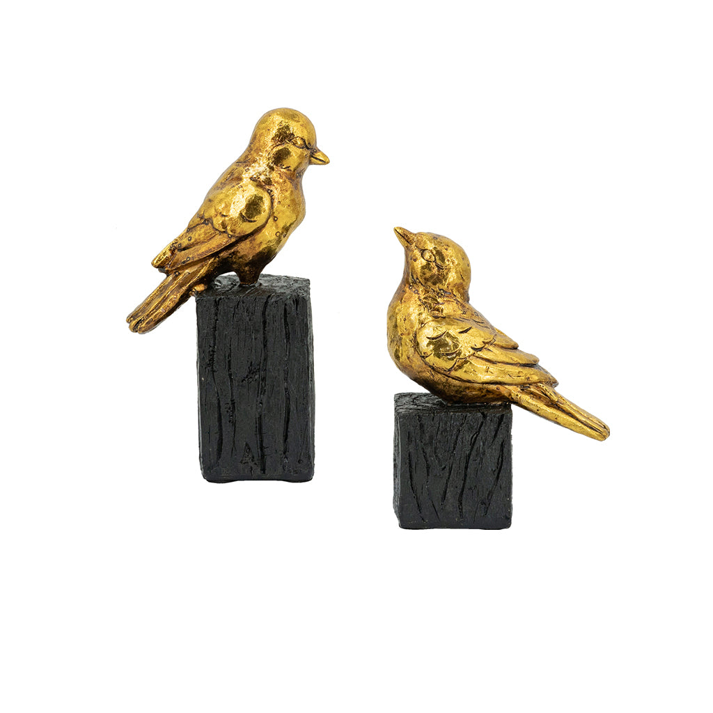 Gilded Songbird Sculptures, Set of 2