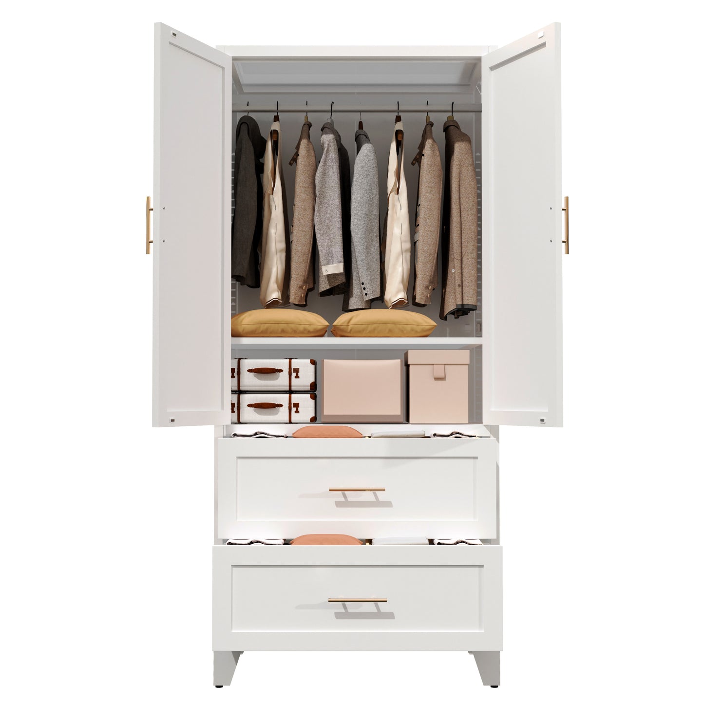 Harper Tall Storage Wardrobe with Drawers, White
