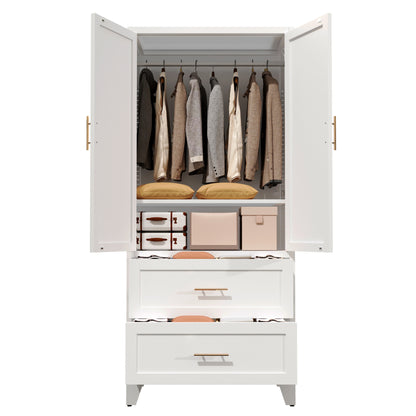 Harper Tall Storage Wardrobe with Drawers, White