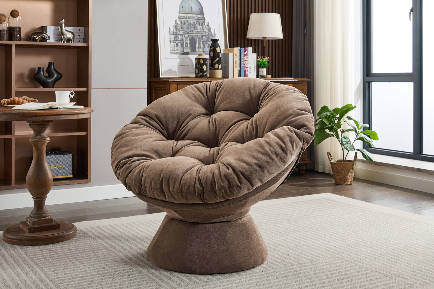 Oversized Papasan Swivel Accent Chair, Brown