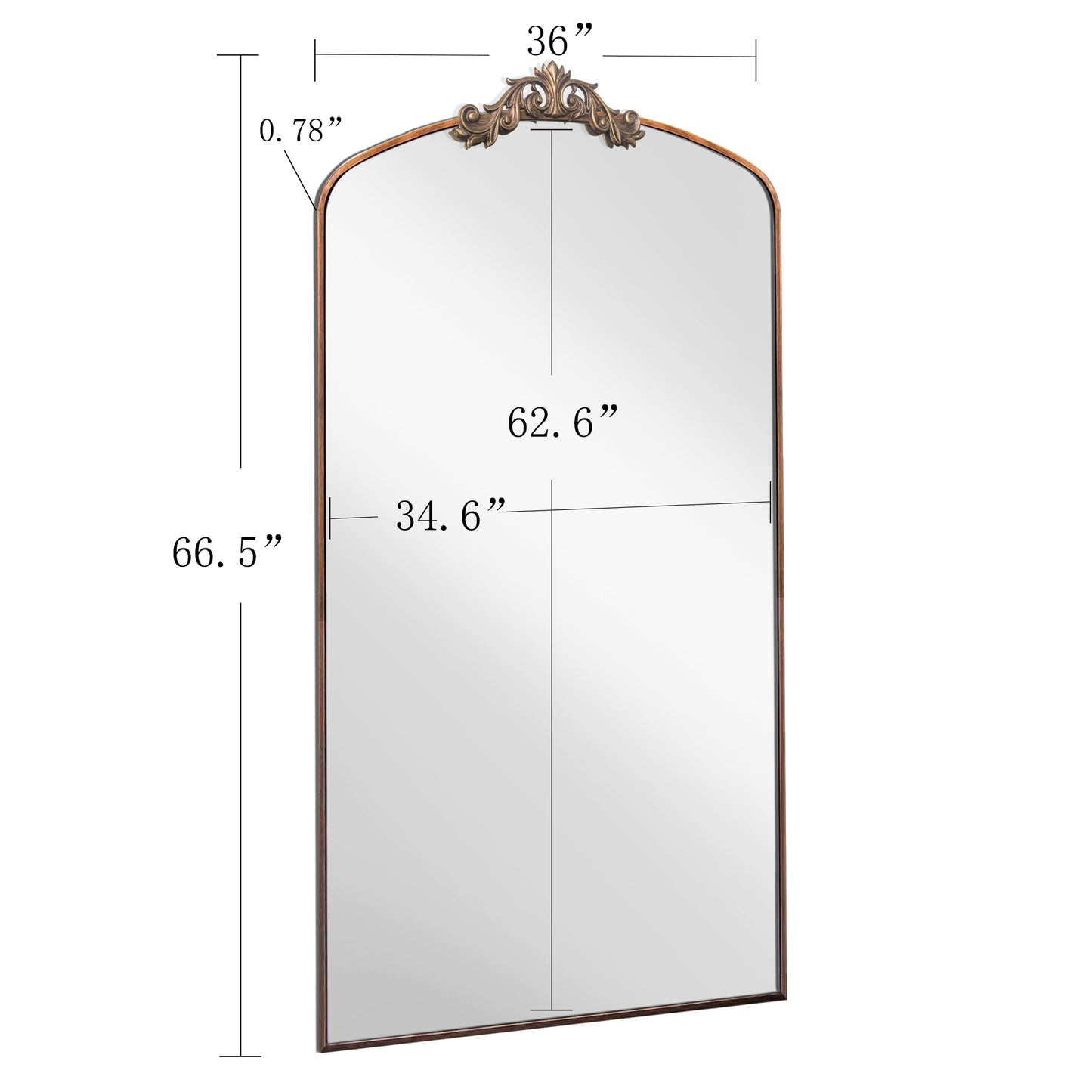 Ornate Arched Full-Length Mirror – 66” Antique Bronze Metal Frame