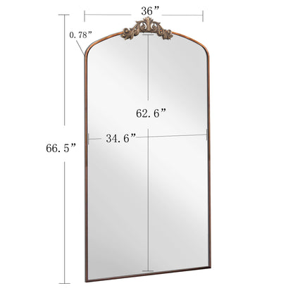 Ornate Arched Full-Length Mirror – 66” Antique Bronze Metal Frame
