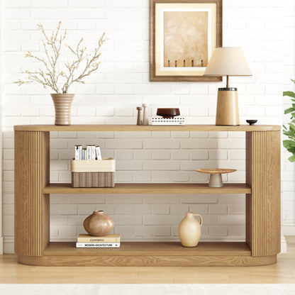 Soren Curved Console Table – Natural Wood