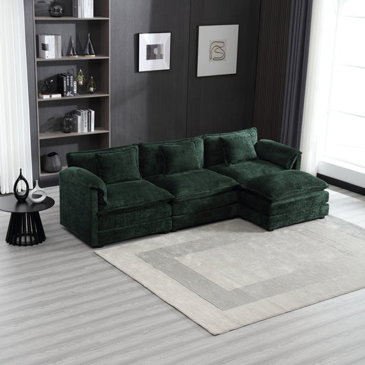 Chenille Boucle L Shape Sofa, Emerald