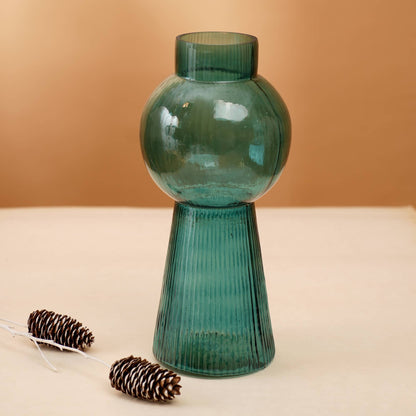 Verdant Ribbed Glass Vase
