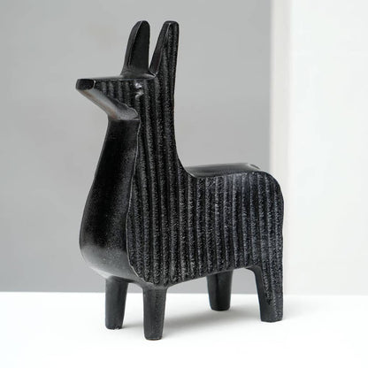 Noir Ribbed Llama Sculptural Accent