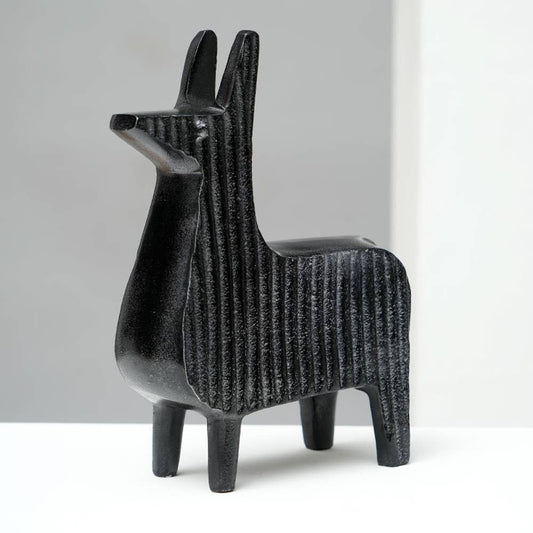 Noir Ribbed Llama Sculptural Accent