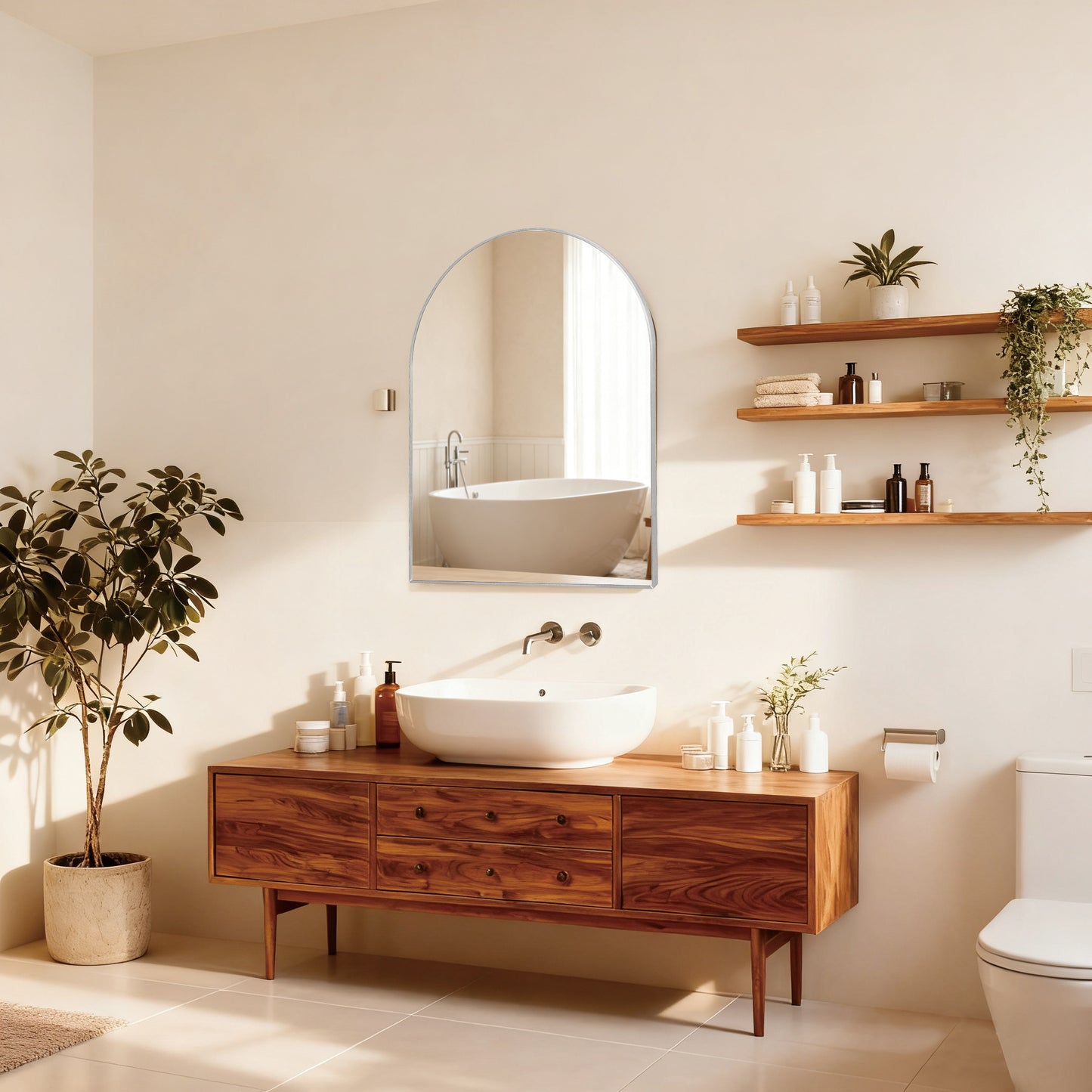 The Camden Arched Wall Mirror – 30” x 36” Silver Metal Frame